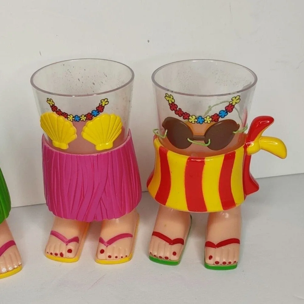 Aloha Hawaiian Hula Girl and Board‎ Shorts Plastic Shot Glasses His and Hers Set